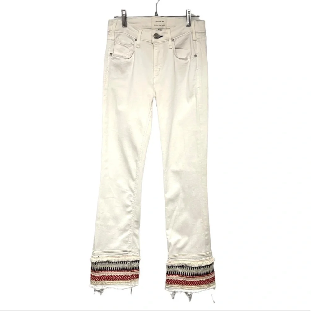 McGuire Ambrosio Majorette White Bohemian Kick Flare High Rise Crop Jeans - Picture 3 of 12